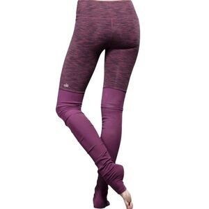 Alo Yoga Goddess Space Dye Burgundy Ribbed Mixed Media Leggings